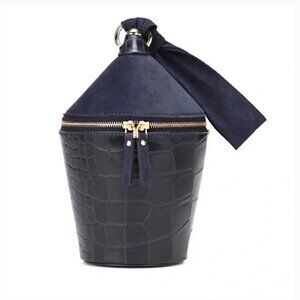 STAUD Minnow leather and suede bag Navy
